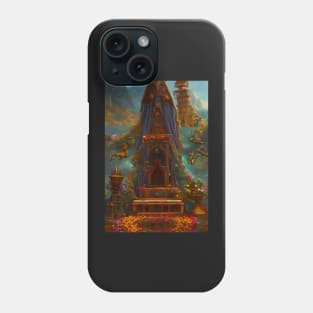 Surreal Magical Alter and Tower in Beautiful Landscape with Birds, and Flowers by the Mountains Phone Case