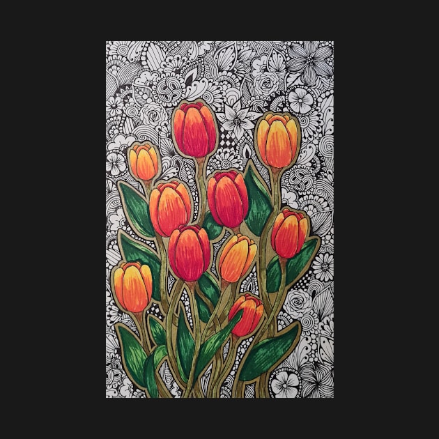 Orange Zentangle Tulips by TheHermitCrab