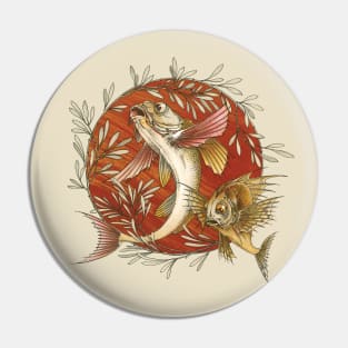 Vintage Japanese Flying Fish with Bamboo Leaves Pin