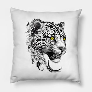 Jaguar Wild Animal Nature Illustration Art Tattoo Pillow