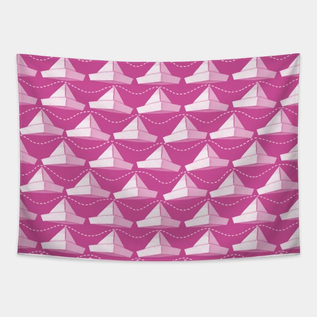 Paper Hats Pattern White Pink Tapestry by DrawingEggen