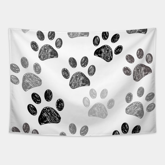 Doodle paw print black white Tapestry by GULSENGUNEL