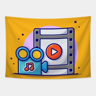 Streaming Music Video with Play Button and Note of Music Cartoon Vector Icon Illustration Tapestry