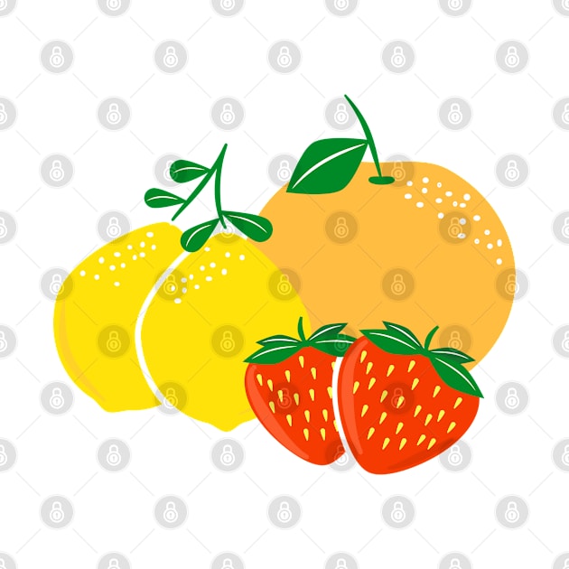 Fruit Fusion: Citrus and Berries Digital Illustration - Lemon, Strawberry and Orange by thejamestaylor