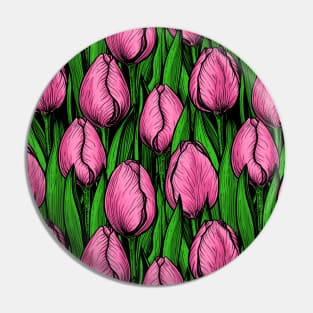 Pink tulips with green leaves Pin