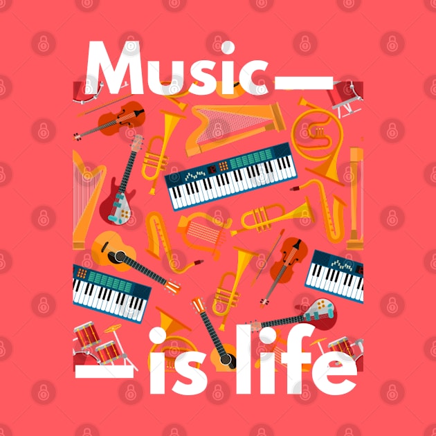 Music Is Life Musical Instruments by Paradise Stitch