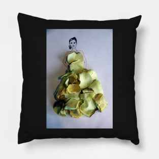 Lady wearing a yellow rose petal dress Pillow