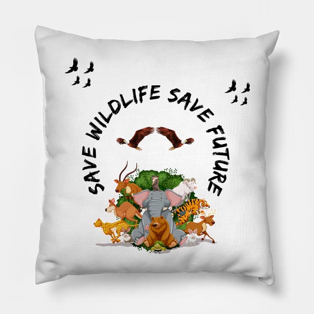 Save Wildlife Save Future Pillow by Chahrazad's Treasures