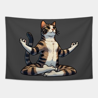 Zen Cat Yoga Pose - Mindfulness Feline Illustration Tapestry