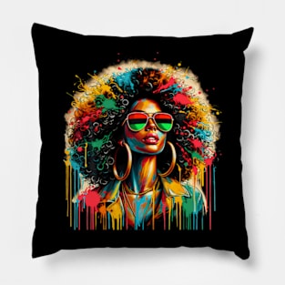 Juneteenth Black Womens Queen Afro African Melanin Dripping Pillow