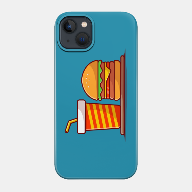 Burger And Soda Cartoon Vector Icon Illustration (10) - Burger - Phone Case