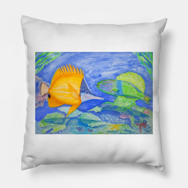 tropical fish. yellow and parrott fish. peixe papagaio Pillow by terezadelpilar