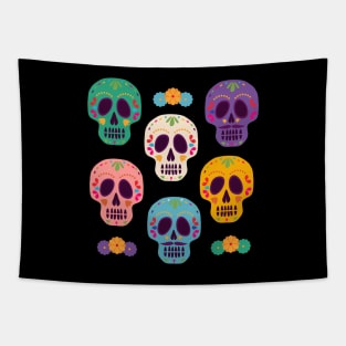 Day of the Dead Colorful Candy Skull Calavera Pattern Tapestry