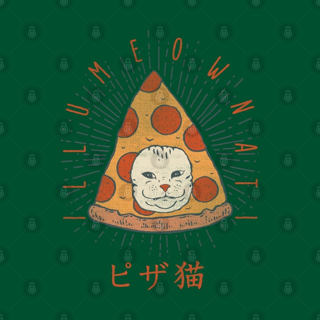 Illumeownati - Funny Illuminati Pizza Cat T Shirt Gift Ukiyo Quarantine Greeting Card Postcard Frontline Asking for Salami Pet 2020 Stay Inside Home Office Decor Idea by anycolordesigns