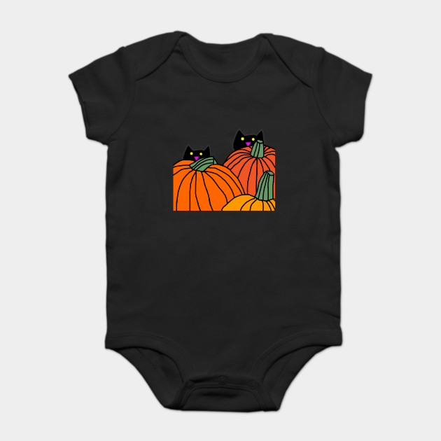 Back Print Two Cats in the Pumpkin Patch - Halloween Onesie