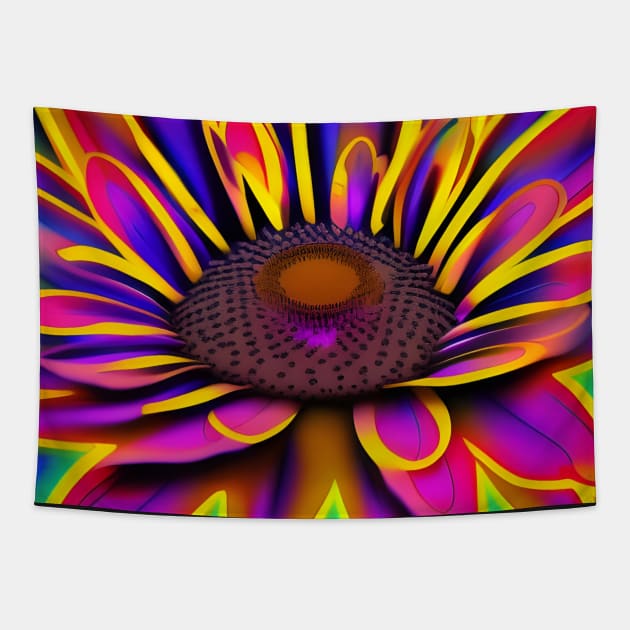 Psychedelic Neon Sunflower Tapestry by SmartPufferFish