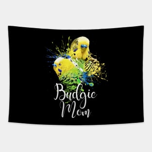 Color Splatter Budgie Parrot Mom Black Tapestry