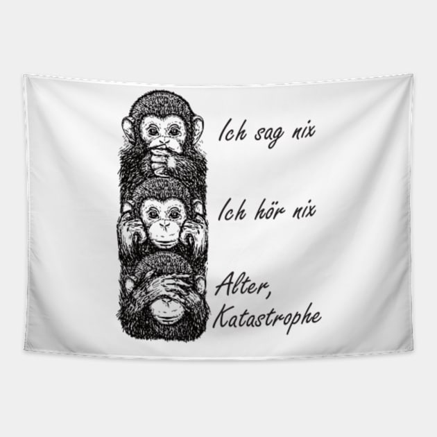 Old Disaster 3 Monkeys Funny Design Tapestry by Hariolf´s Mega Store