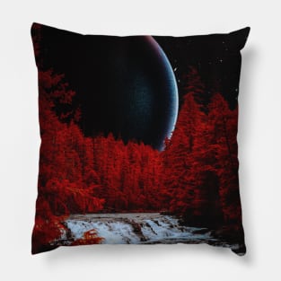 The Red Forest - Space Collage, Retro Futurism, Sci-Fi Pillow