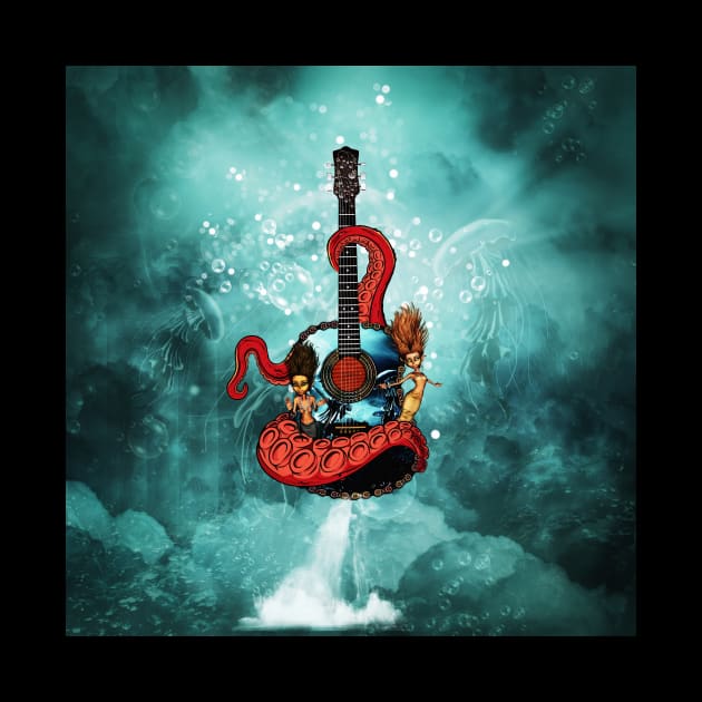 Awesome fantasy guitar with cute mermaids and tentacle by Nicky2342