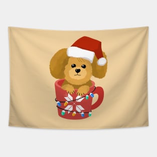 Cute Puppy In A Cup | Merry Christmas Tapestry