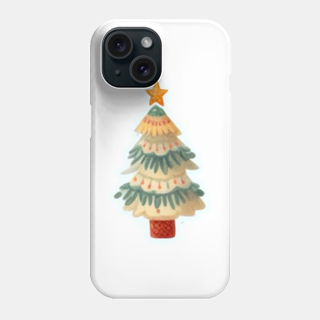 Watercolor, painting of a white green and red Christmas tree Phone Case by Star Fragment Designs