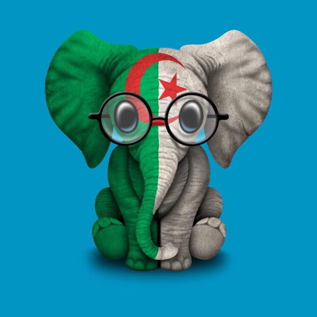 Baby Elephant with Glasses and Algerian Flag by jeffbartels