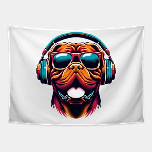 Dogue de Bordeaux Smiling DJ with Sunny Beats Tapestry