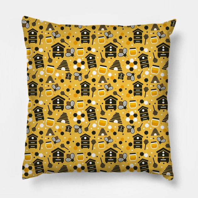 Bees and Honey Yellow Pattern Pillow by Simplulina