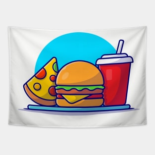 Burger, Pizza And Soda Cartoon Vector Icon Illustration Tapestry