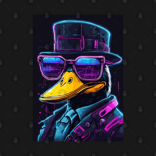 Cool Cyberpunk Duck Wearing Glasses Neon by Art-Jiyuu