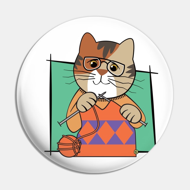 Knitting Calico Kitty Pin by Sue Cervenka