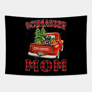 Christmas Schnauzer Mom Santa Hat Truck Tree Plaid Dog Mom Christmas Tapestry