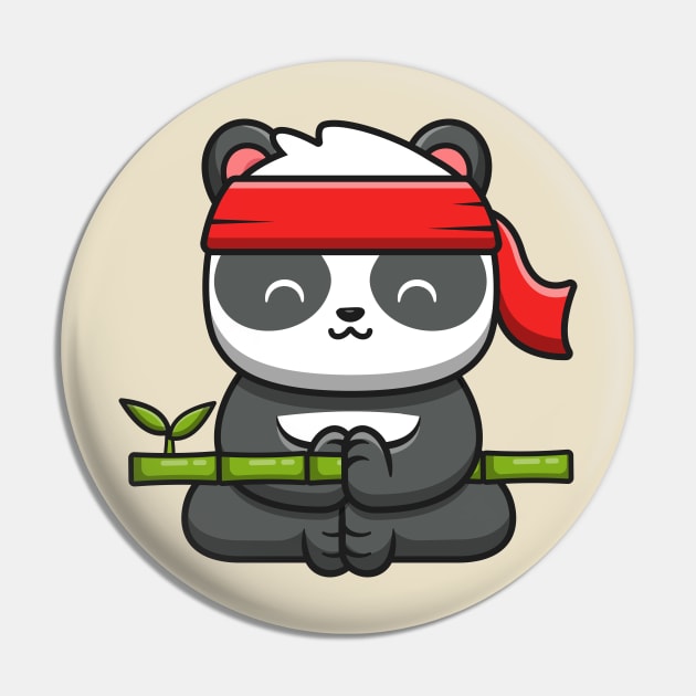 Cute Panda Kung Fu Meditation Holding Bamboo Pin by Catalyst Labs