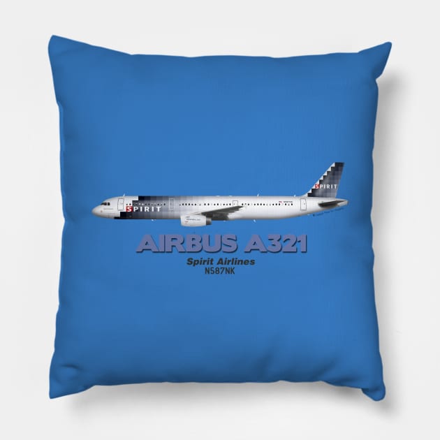 Airbus A321 - Spirit Airlines Pillow by TheArtofFlying