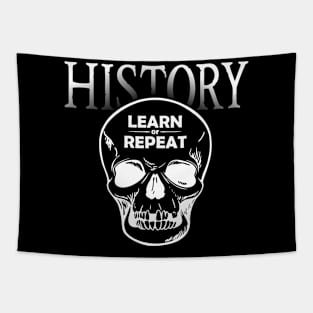 History: Learn or Repeat skull white Tapestry