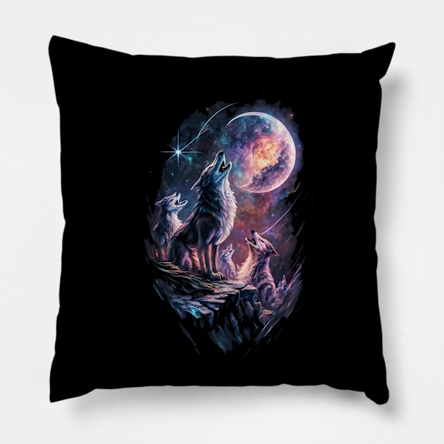 Celestial Wolf Pack Pillow by SimpliPrinter