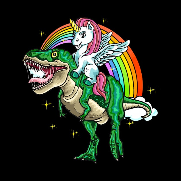 Unicorn Rides On T-Rex Funny Kids Men Gift by Foxxy Merch