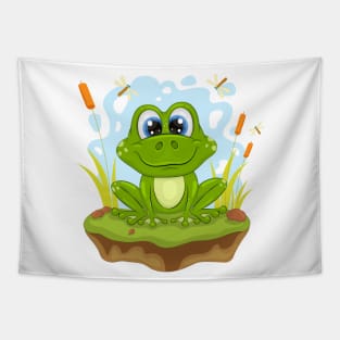 Cartoon Green Frog. Tapestry