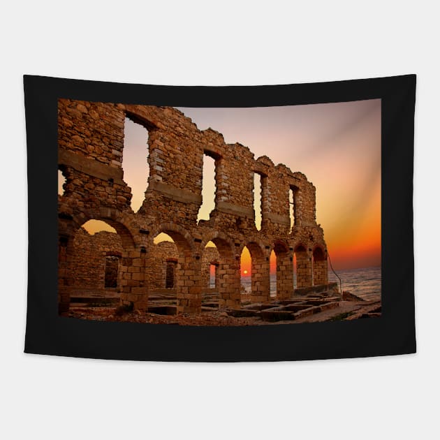 Old tannery sunset Tapestry by Cretense72