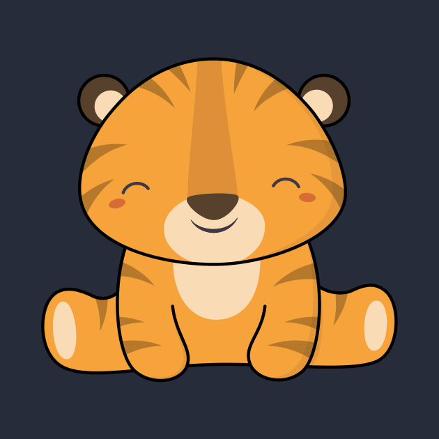 Sitting happily is a kawaii tiger by wordsberry