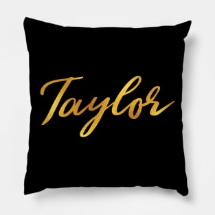 Taylor Name Hand Lettering in Faux Gold Letters Pillow