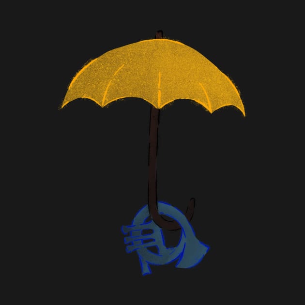 Yellow umbrella and blue horn - green by Uwaki