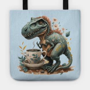 Cute dinosaur drinking coffee gift ideas, dino coffee gift, dinosaur trex having a coffee tshirt kids tee funny tees gift Tote