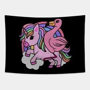 Flamingo Unicorn, Rainbow horse Tapestry