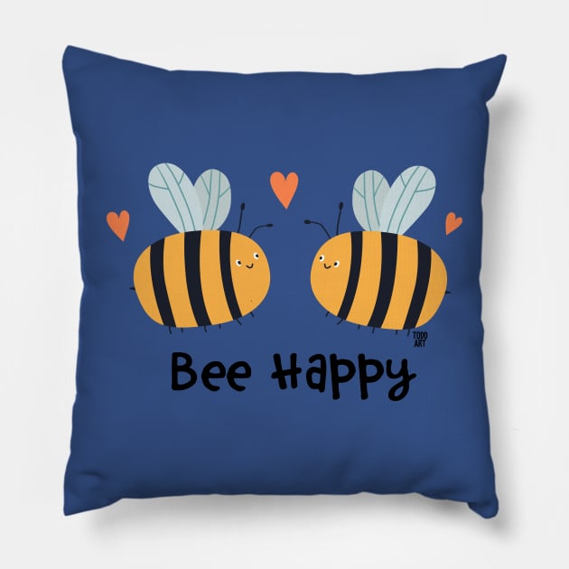 bee happy Pillow by toddgoldmanart