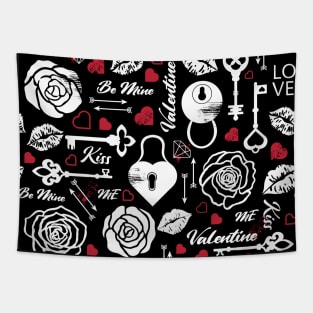 Kitsch Valentine | black, white and red | love pattern Tapestry