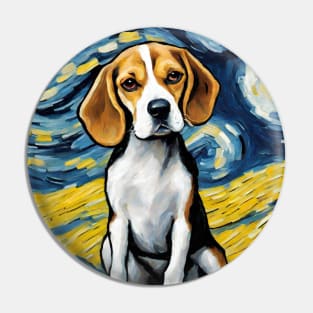 Beagle Dog Breed in a Van Gogh Starry Night Art Style Pin