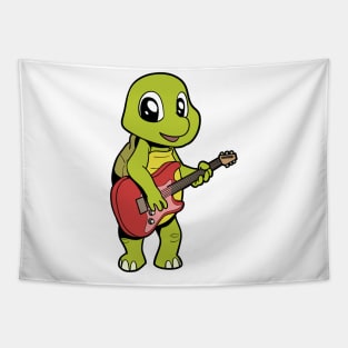 Cartoon turtle playing electric guitar Tapestry