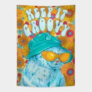 Keep It Groovy - Funky Floral Cat Tapestry